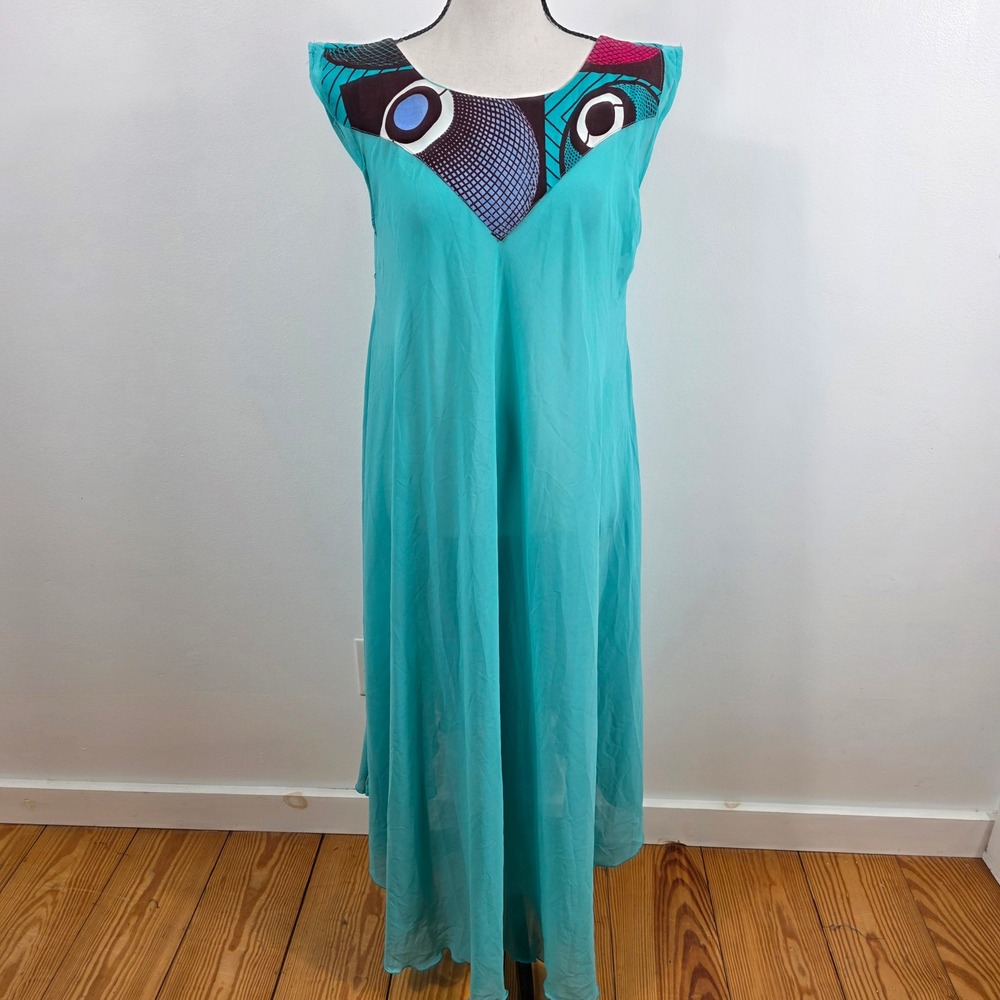 Swim Cover Up / Dress Womens One Size Aqua Blue Tribal Retro Maxi Boho